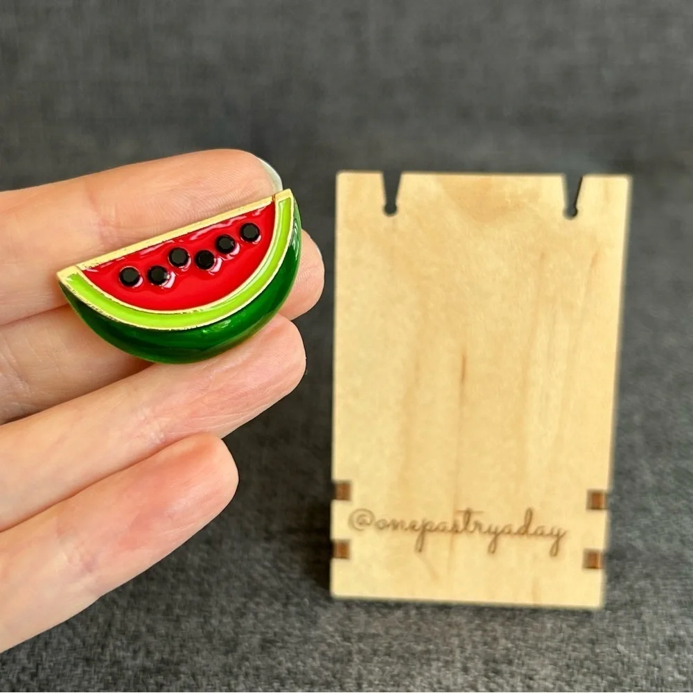 Watermelon Brooch Pin with Fashion Gemstones, Pink, Green, Black